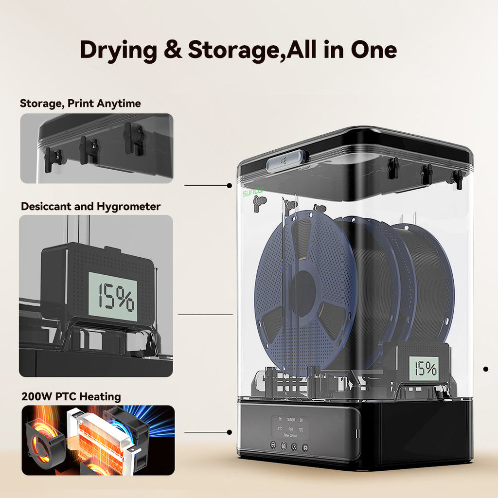 SUNLU FilaDryer SP2, 2-in-1 Filament Dryer Combine with Storage Box, Compatible with spool size 1kg×2 or 2kg×1 or 3kg×1